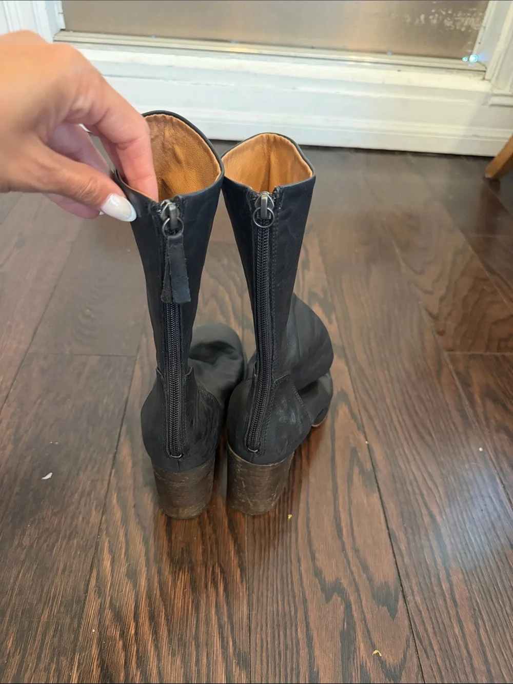 Free People Black Leather Heeled Pull-On Boots